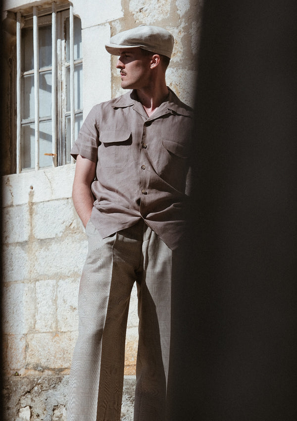 Short Sleeve Linen Board Shirt - Clay Brown