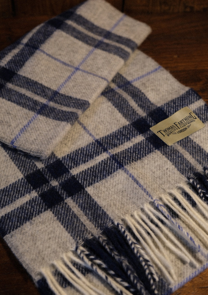 Merino Wool Scarf - Denim Blue Check