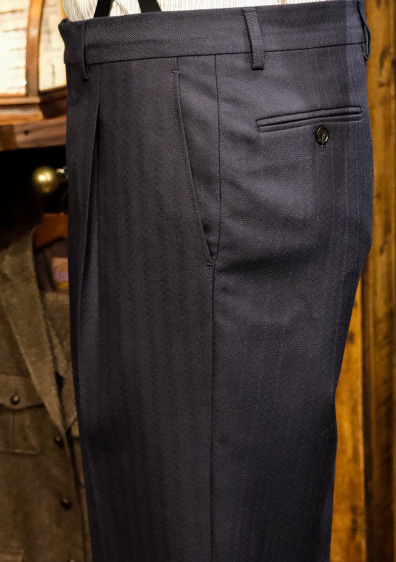 Brockman Classic Trousers  - Navy Diamond Weave Wool