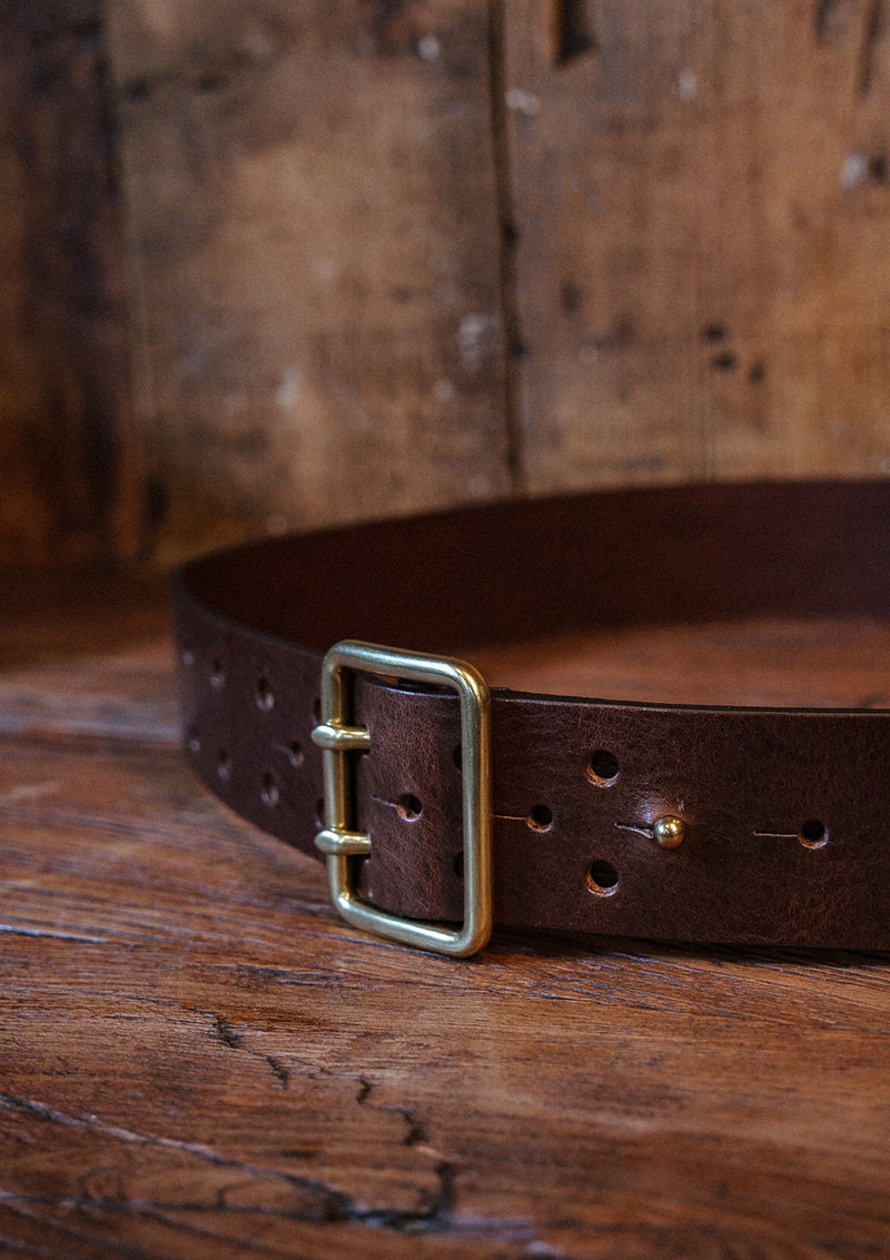 Saddle Leather Double Pin Belt - Dark Brown