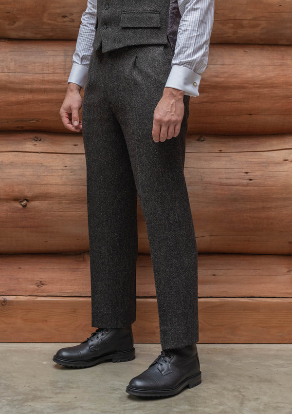 Edison Harris Tweed Classic Trouser - Charcoal Herringbone