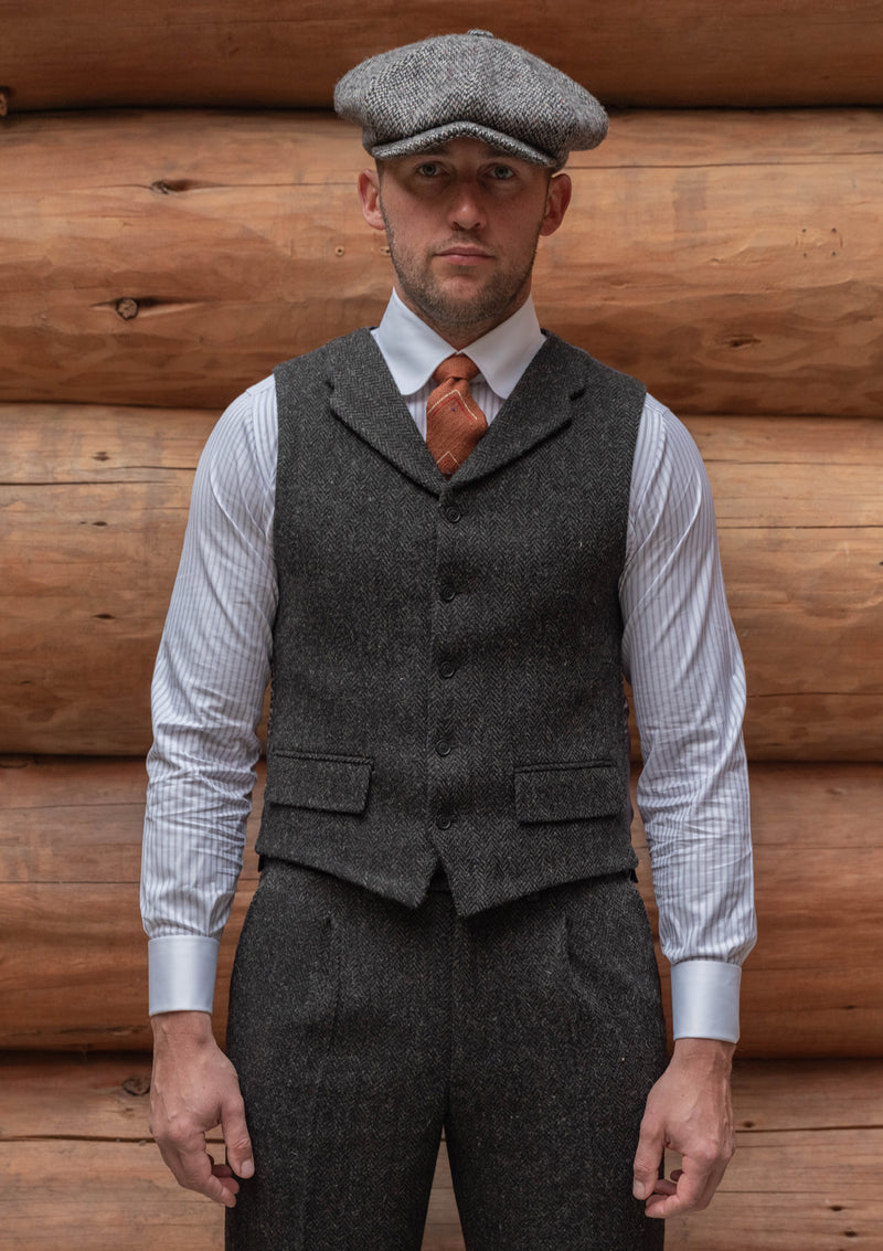 Edison Harris Tweed Waistcoat Charcoal Herringbone – Thomas