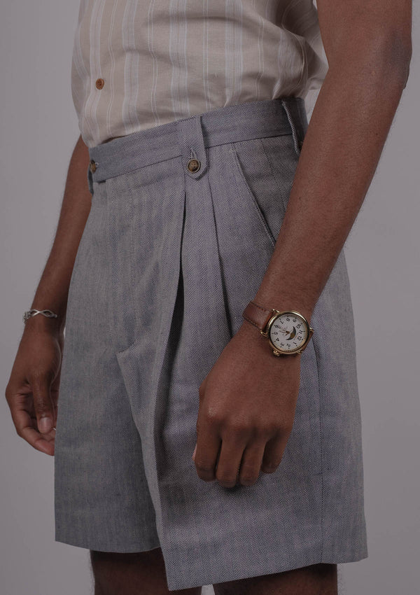 Gene Shorts - Light Blue Herringbone