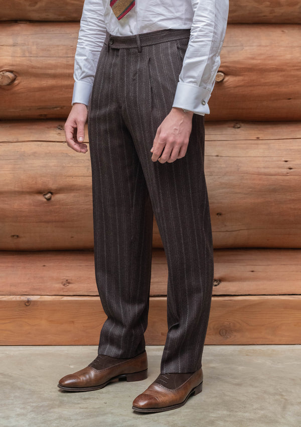 Munro Classic Trouser - Dark Taupe with Vintage Grey Stripe