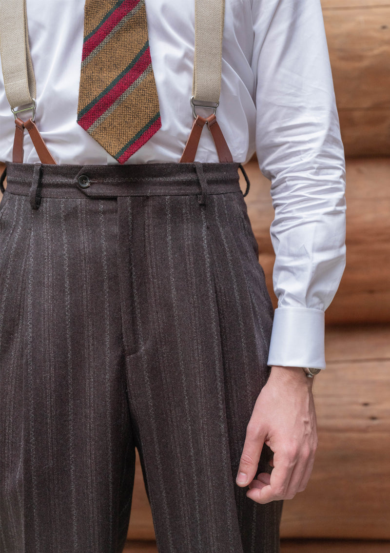 Munro Clark Trouser - Dark Taupe with Vintage Grey Stripe