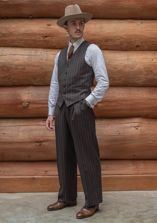 Munro Clark Trouser - Dark Taupe with Vintage Grey Stripe