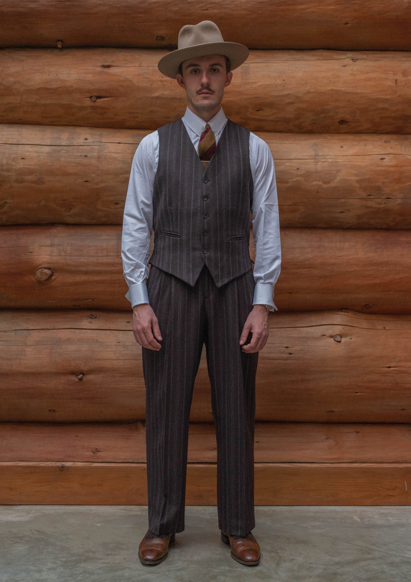 Munro Waistcoat - Dark Taupe with Vintage Grey Stripe