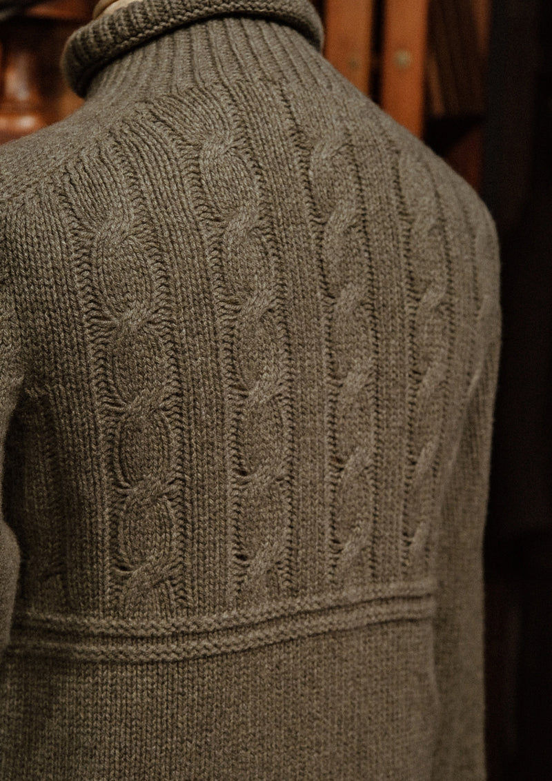 Clapperton Half Cable Knit Lambswool Sweater - Moss