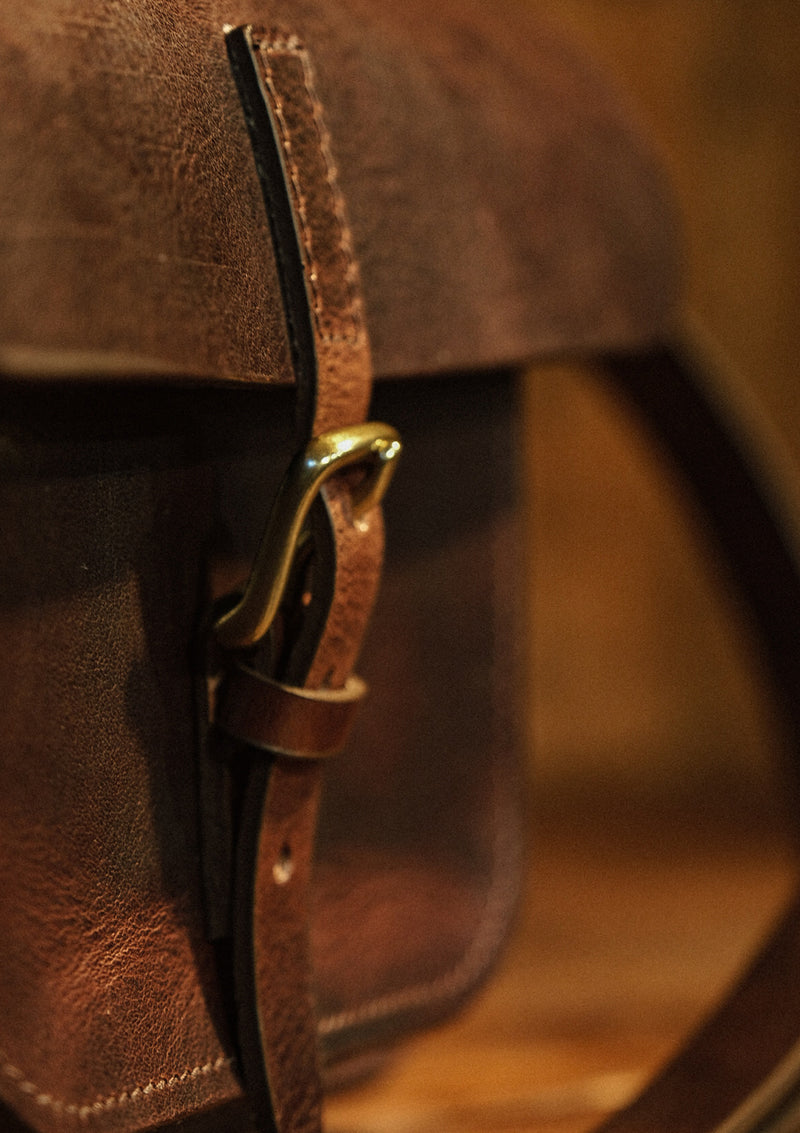 Ladies Saddle Leather Satchel - Dark Brown