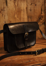 Ladies Saddle Leather Satchel - Black