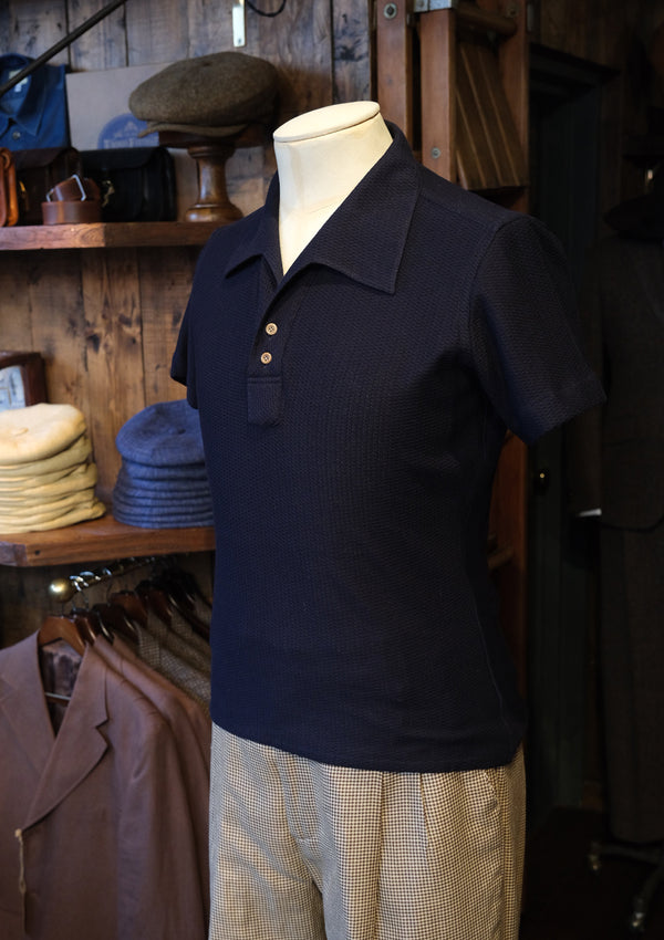 Fitted Short Sleeve Cotton Polo Shirt - Navy