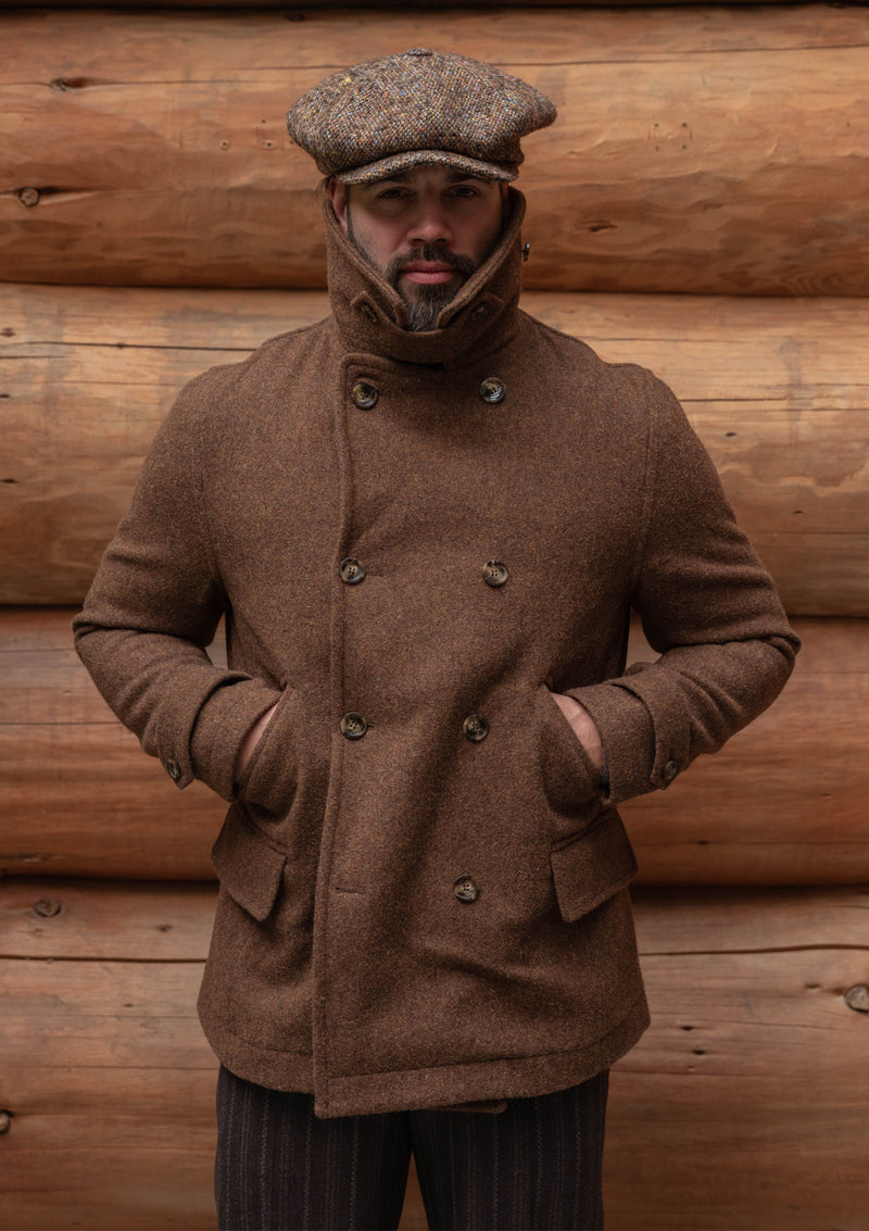 Storm-Collar Pure Wool Pea Coat - Tawny Rust