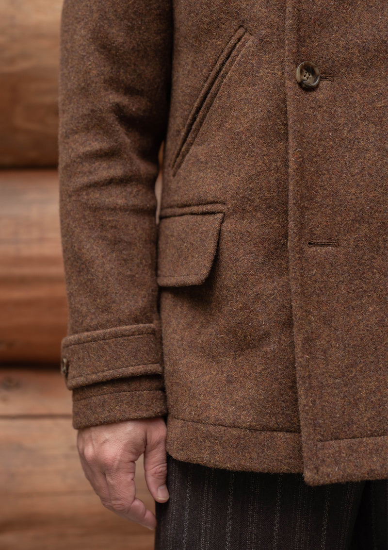 Storm-Collar Pure Wool Pea Coat - Tawny Rust