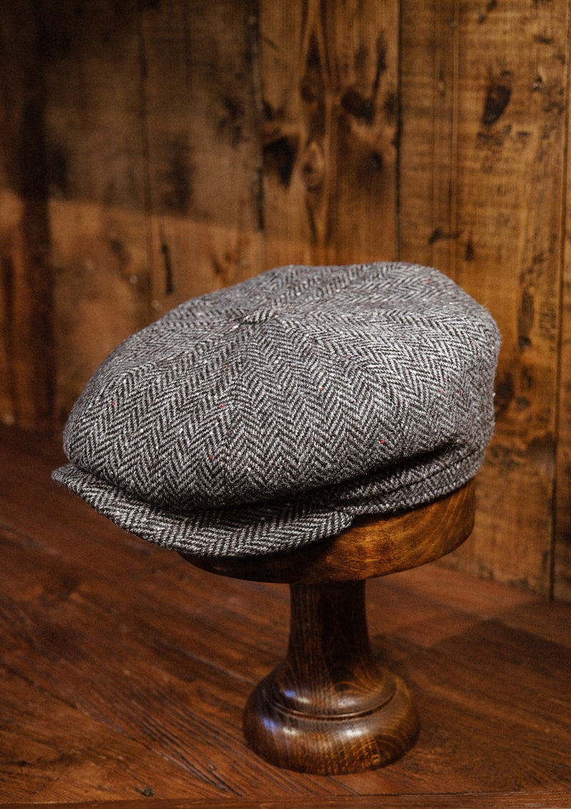 Ridgmount Baker Boy (Narrow Width) Grey Herringbone Donegal Tweed