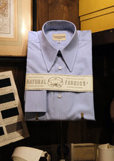 Spearpoint Cotton Shirt with Double French Cuff - Light Blue Pinstripe