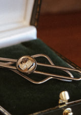 Original 1920's Tie Bar with Reverse Carved Hand Painted Glass Dog Badge (65mm) - Boxed