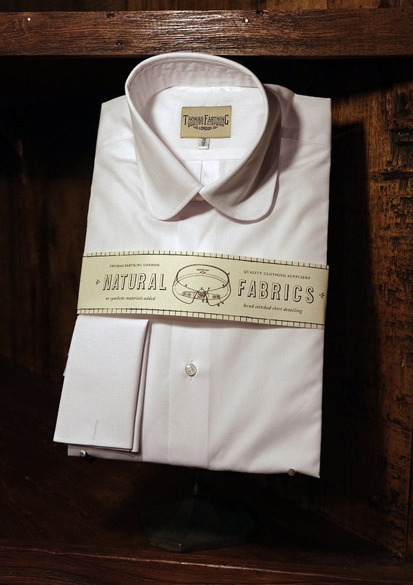 Classic Cotton Shirt With Club Collar & French Double Cuffs - White