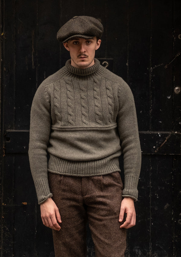 Clapperton Half Cable Knit Lambswool Sweater - Moss